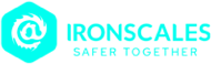 לוגו IRONSCALES עם סמל @ מסוגנן בתוך משושה, בליווי הסלוגן 